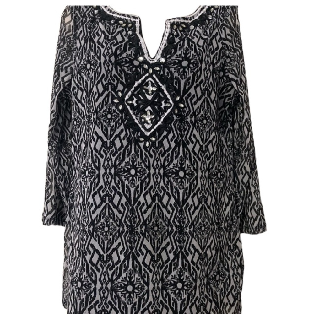 INC tunic top with embroidery and bling size L